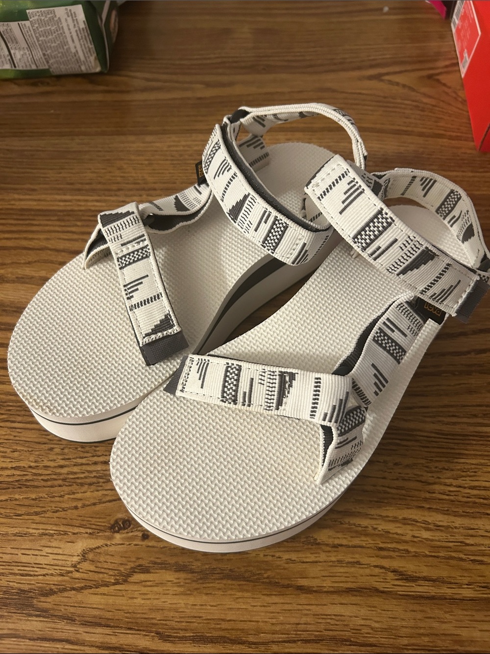 White TEVA Patterned Strap Platform Sandals